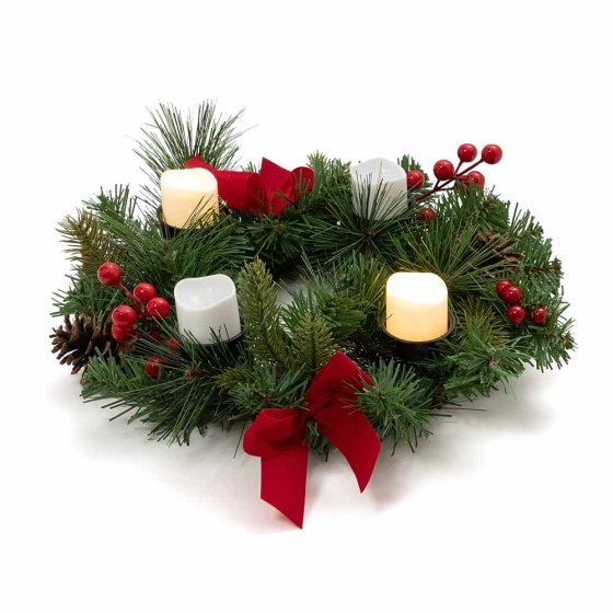 Kerstkrans met 4 led-kaarsen 