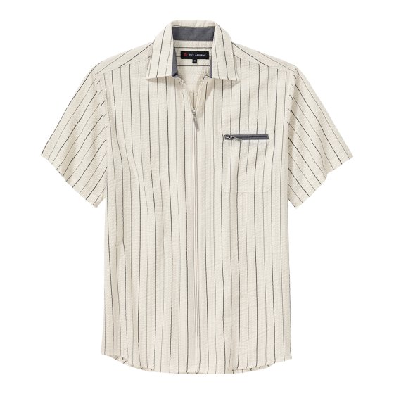 Seersuckerhemd met ritssluiting als set XL (43/44) | Beige#Donkergrijs