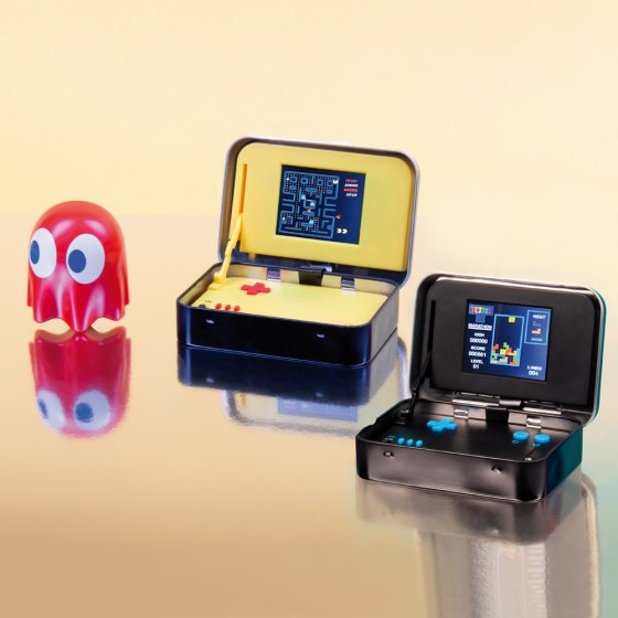 Tetris/Pac Man spelconsole in een blik 