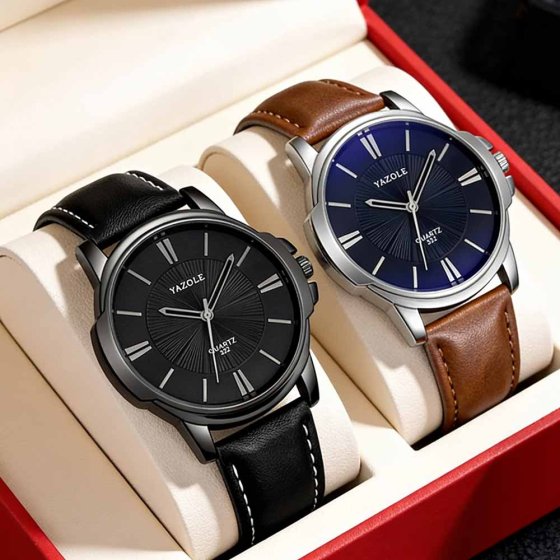 Herenhorloge met leren band Bruin