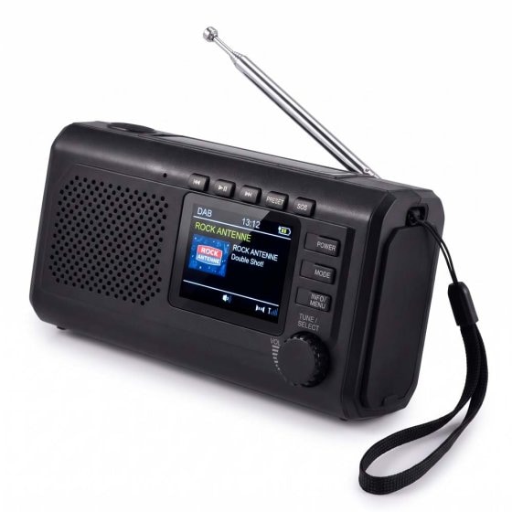 DAB+-radio met draaihendel en zonne-energie, met kleurendisplay 