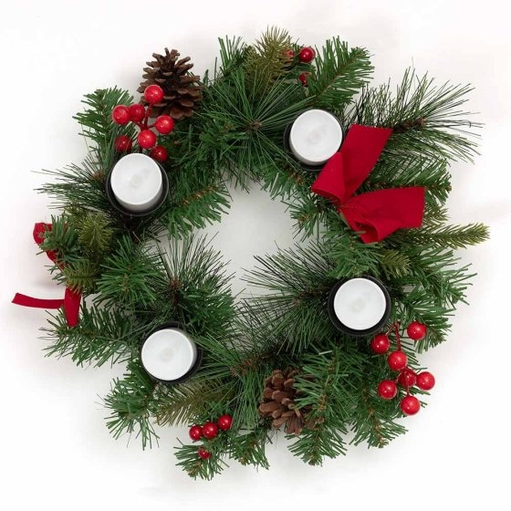Kerstkrans met 4 led-kaarsen 