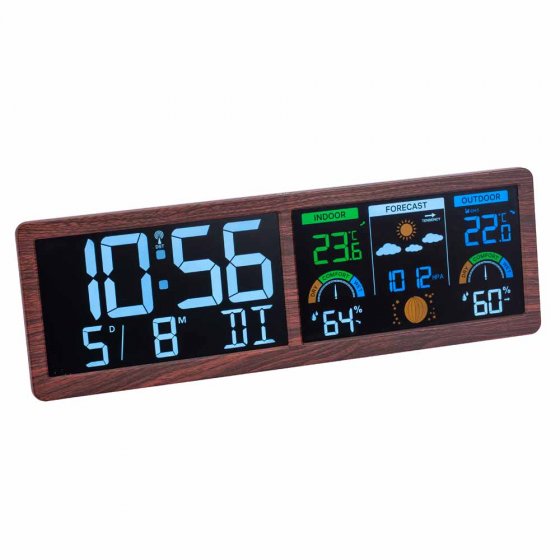 Digitale weerstation met radio-gestuurde klok "Hout" 