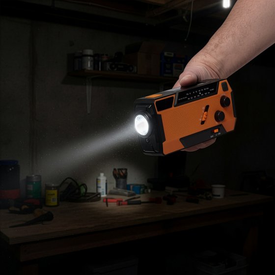 Radio met handmatige oplader en zonne-energie met geïntegreerde oplaadkabels 