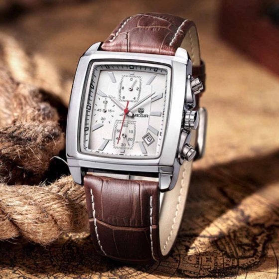 Retro herenhorloge met leren band 
