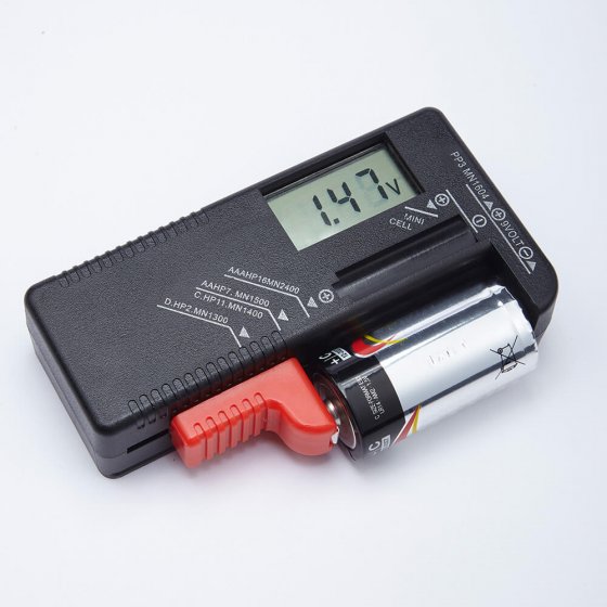 Batterij-opbergbox met LCD-tester en beschermhoes 