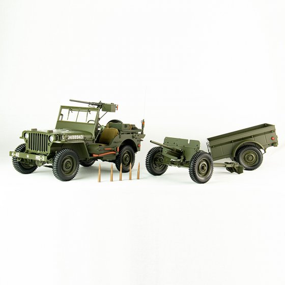 Willys Jeep MB met aanhanger en geschut 