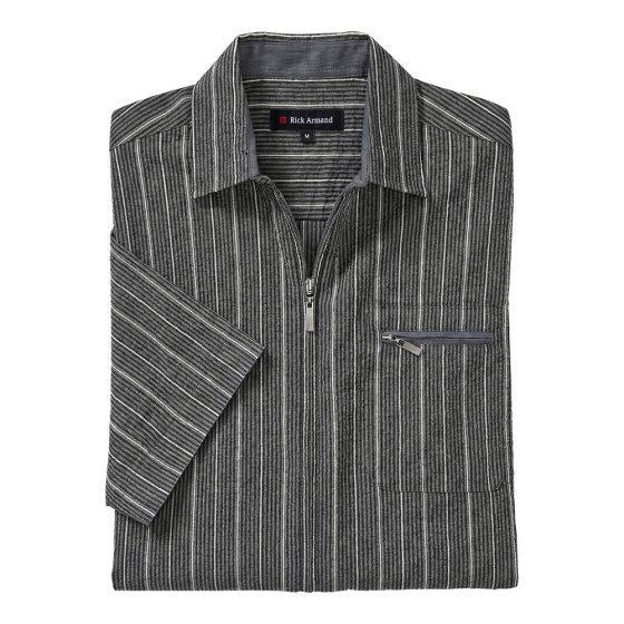 Seersuckerhemd met ritssluiting als set XL (43/44) | Beige#Donkergrijs